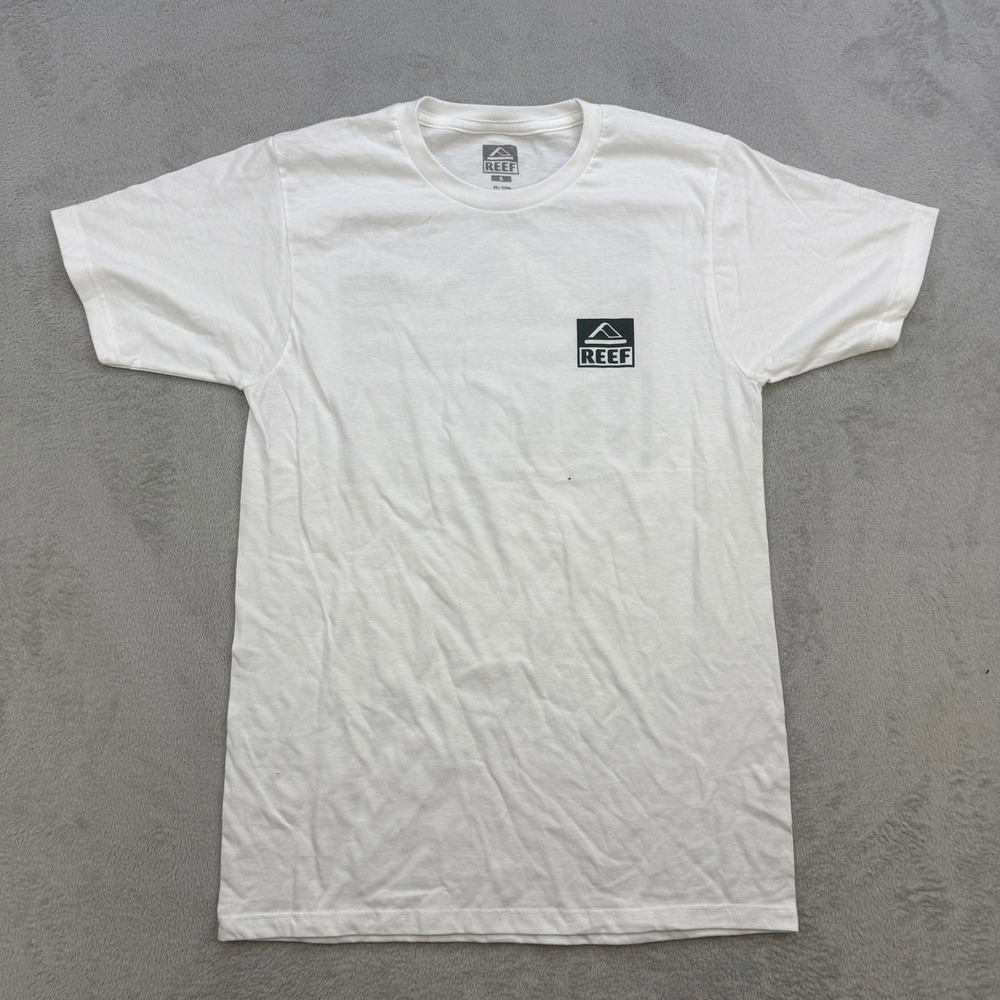 Reef T Shirt Mens‎ Small White Graphic Logo Back Print Surf Skate Streetwear Tee